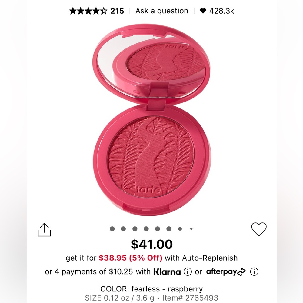 Brand new tarte Amazonian clay blush in the shade fearless